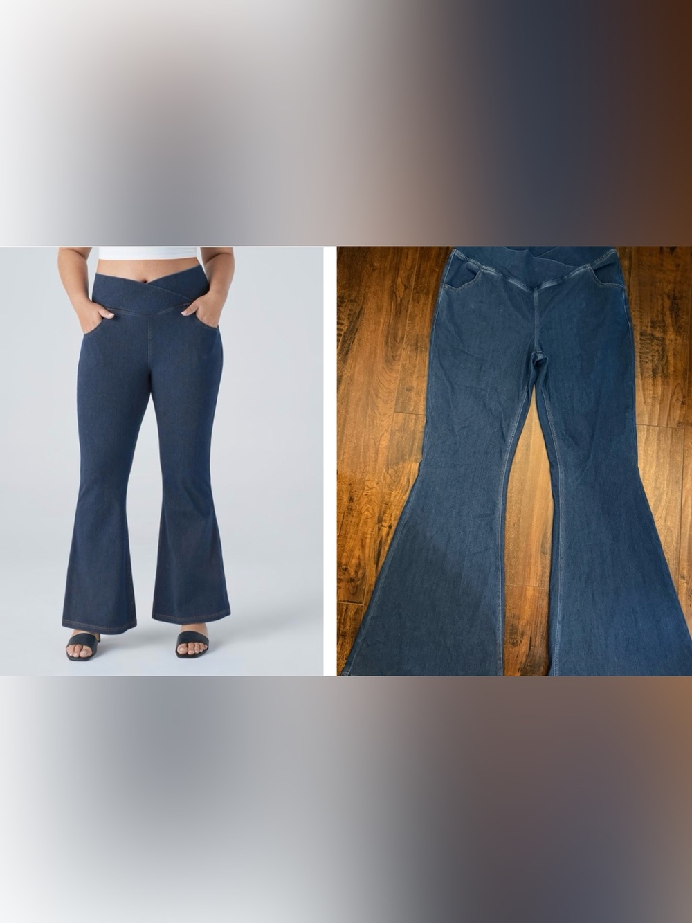 Halara Flex High Waisted Crossover Pocket Washed Casual Flare Jeans Size L NWT